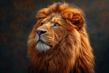 Fototapeta premium Majestic Male Lion Looking Upward in the Wild