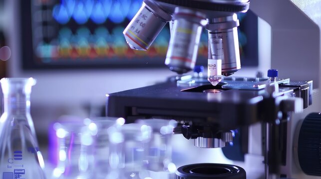 Research medical DNA lab science biotechnology scientist laboratory clinic medicine chemistry. Medical analysis DNA research equipment technology test  Generative Ai