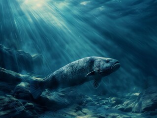 Obraz premium Medium shot of Latimeria coelacantha, themed background. 