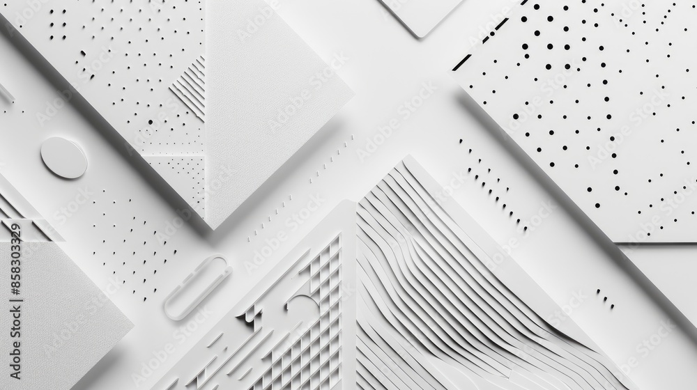 Poster minimalist white background with abstract geometric patterns, adding interest and depth to design co