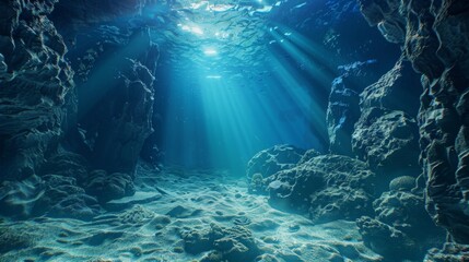 Underwater Sea - Deep Abyss With Blue Sun light