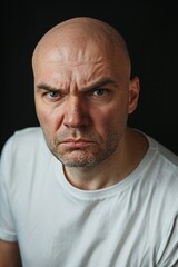 Obraz premium Black-backed studio shot of muscular bald dude
