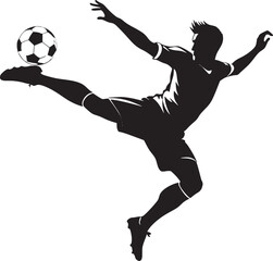 soccer player with ball silhouette illustration black and white