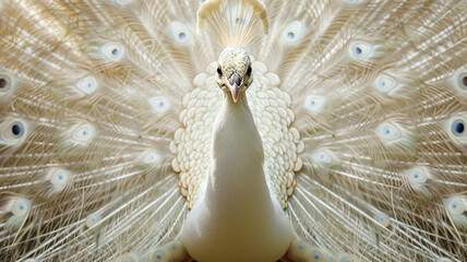 Obraz premium Impressive Displaying male white peacock, AI Generative.