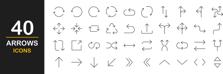 Linear arrow icons set. Collection different arrows sign. Arrow for the website and app. Set of flat icon, signs, symbols arrow for interface design, web design, apps and more