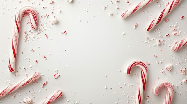 Candy cane frame on white background with peppermint candy