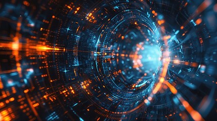 Obraz premium Futuristic abstract tech art with dynamic lines and glowing elements, highlighting the complexity and beauty of technology