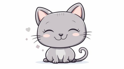 Obraz premium Kawaii cartoon character with funny face head eyes. Cute kitty sitting icon. Contour line doodle. Happy emotions. Sticker print. Childish design. White background. Modern illustration.