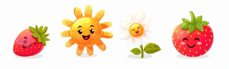 Fototapeta premium Smiling face head. Banner line. Chamomile icon. Love card. Cute cartoon kawaii funny character. Flat design. White background.