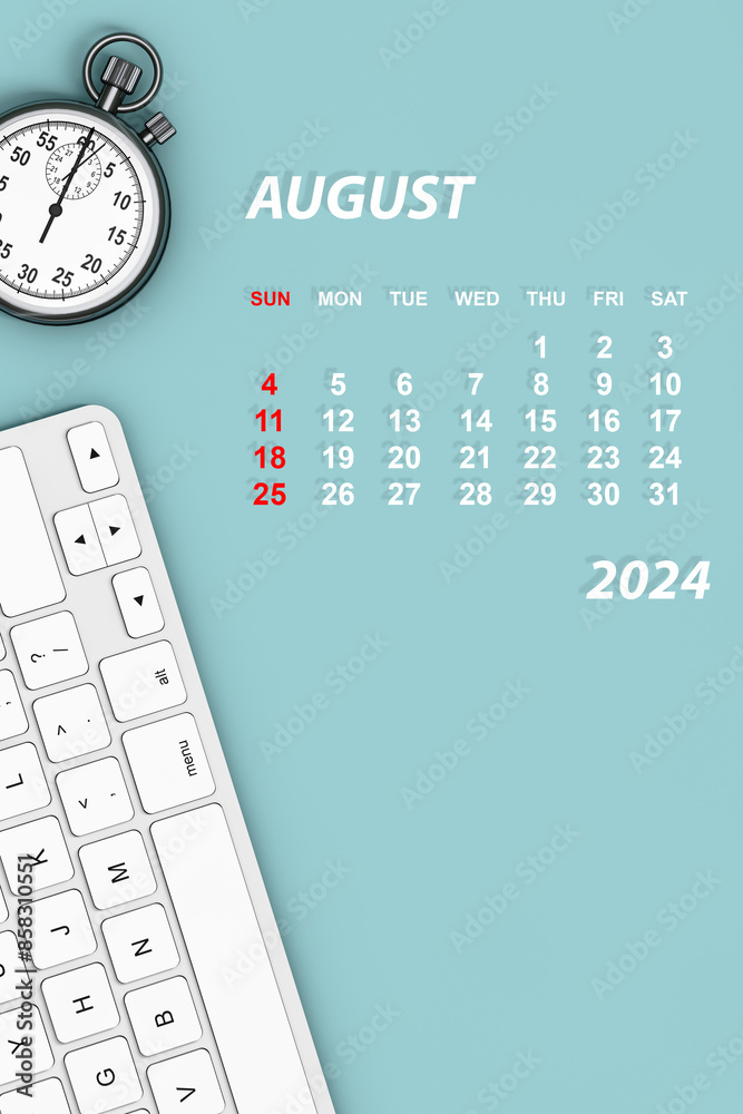Poster 2024 year calendar. august calendar. 3d rendering