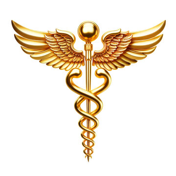 Golden caduceus medical symbol isolated on transparent  background PNG Image