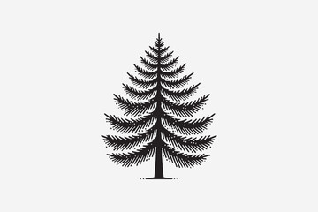 A black and white vector silhouette illustration of a Pine tree