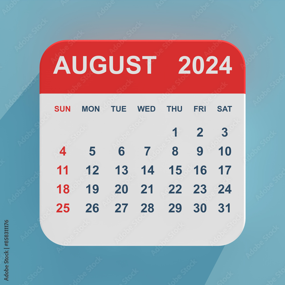 Aufkleber flat icon calendar august 2024. 3d rendering
