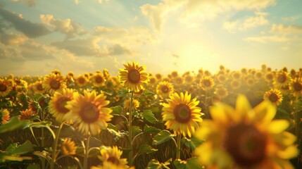 Field of golden sunflowers swaying in the breeze, a picturesque symbol of summer's splendor