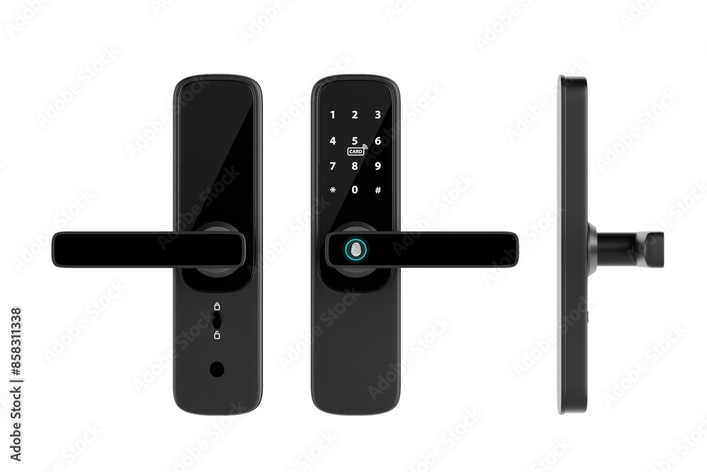Leinwandbilder inteligente biometric smart door lock with digital keypad. 3d rendering