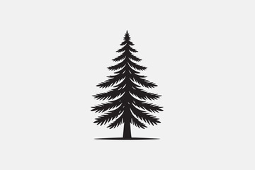 A black and white vector silhouette illustration of a Pine tree