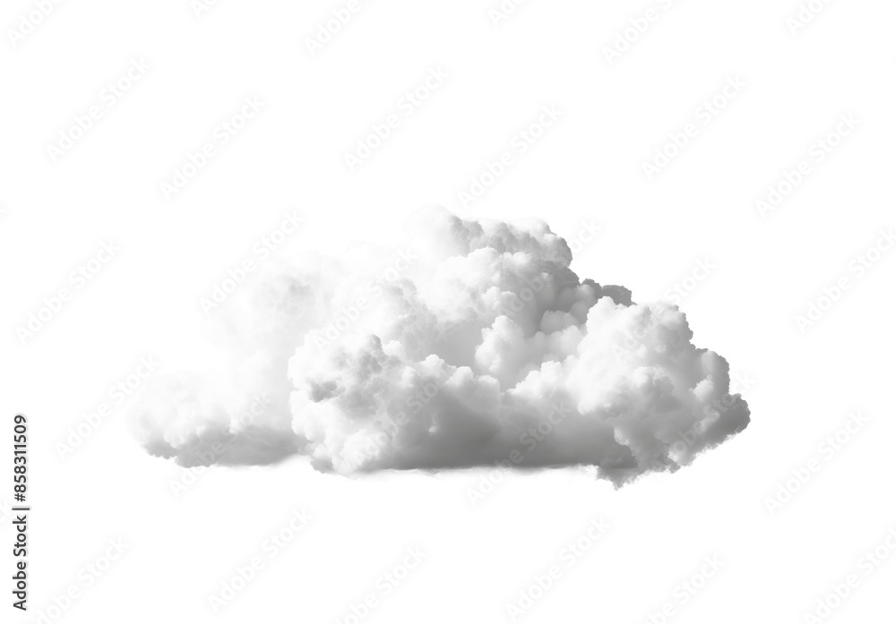 Poster fluffy white cloud isolated on a pure white background, depicting a natural sky element in a clean d