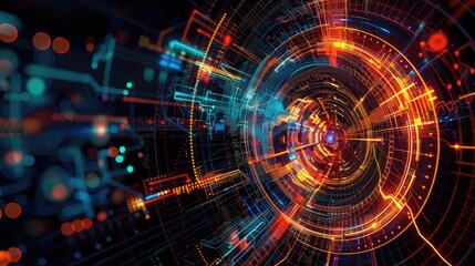 Obraz premium Elegant tech abstract background with intricate digital patterns and bright colors, highlighting technology's complexity.