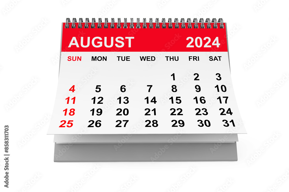 Poster 2024 year august calendar. 3d rendering