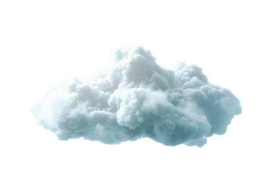Fluffy cloud illustration isolated on a white background, in a realistic style, depicting the concept of weather or imagination. Generative AI