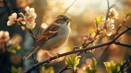 Obraz premium Small bird perching on branch, AI Generative.