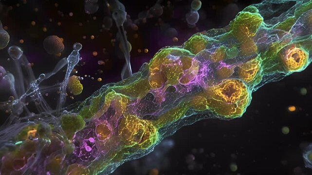 A fluorescence microscopy animation highlighting the presence of chloride ion channels in a neurons membrane responsible for inhibitory signals and regulating neuronal excitability.