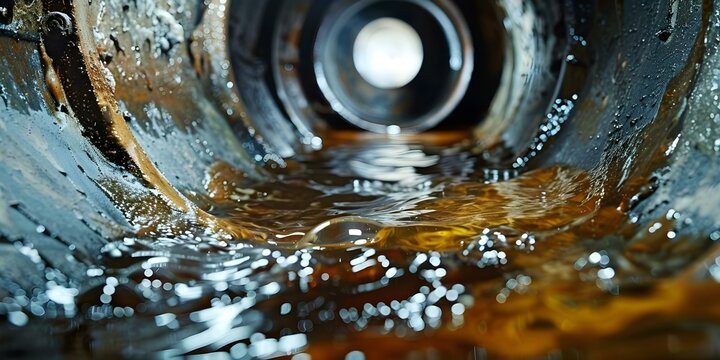 Cleaning clogged sewer pipes filled with accumulated grease for bathroom maintenance. Concept Clogged Sewer Pipes, Grease Buildup, Bathroom Maintenance, Plumbing Issues