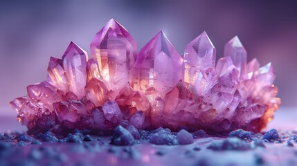 A beautiful, multifaceted crystal, isolated against a soothing pastel lavender background, showcasing its sparkling surfaces and clear structure