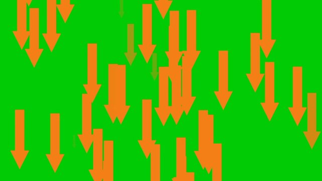 Orange  arrows moving Dwon  isolated on green screen background, Economy Dwon  or Dwonload  concept in 4k Video
