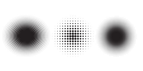 Set of black halftone dots backgrounds.