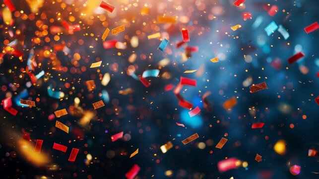 confetti sparkles on a black background, the theme of holiday and birthday