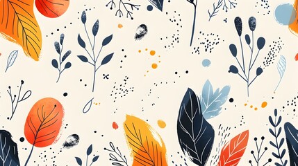 Obraz premium Colorful Autumn Leaves Pattern with Hand-Drawn Botanical