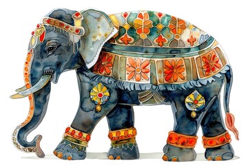 Obraz premium Colorful ornamental ceramic elephant figurine with intricate designs and vibrant patterns for decor or collectibles.