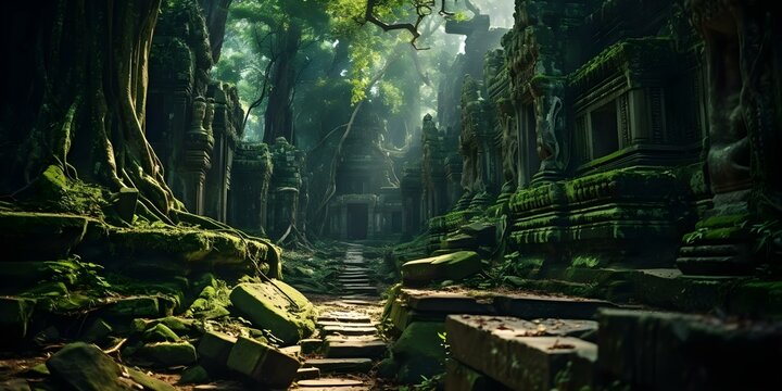 Explore Cambodias mystical ancient temples hidden in the jungle through realistic photography. Concept Cambodian Temples, Jungle Adventures, Historical Photography, Mystical Landscapes