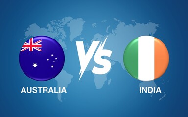 India vs Australia International Cricket 3D Flag Badge with Blue Background