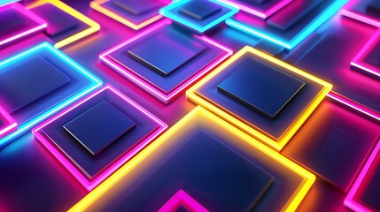 A stunning geometric pattern of overlapping squares in vibrant neon colors