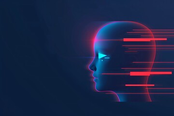 Obraz premium Digital illustration of a human head silhouette with glowing neon highlights and dynamic streaks on a dark background.