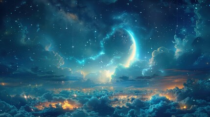 Fototapeta premium Starry night sky with a crescent and stars