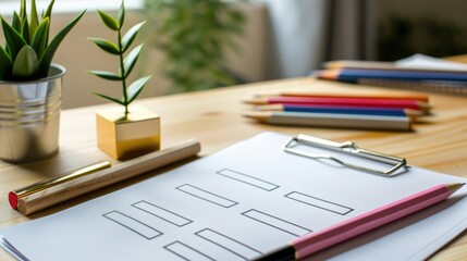 Organized desk with research quality checklist and graphs, perfect for in-depth inspection. Survey research quality checklist. Copyspace