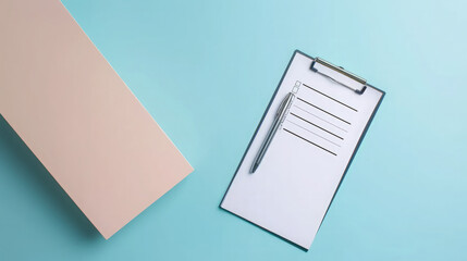 Pen and clipboard holding survey research quality checklist, ready for evaluation. Survey research quality checklist. Copyspace