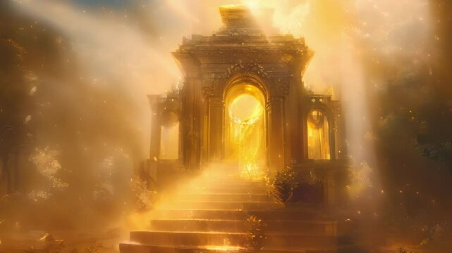 The ethereal glow emanating from the temple seemed to far transcend the dim light of sunbeams as if celestial entities were dancing within its walls.