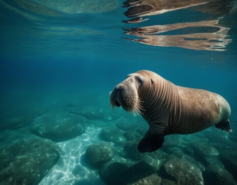 A Manatee Swimming in the Ocean
