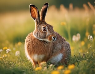 Fototapeta premium A Rabbit in a Field of Flowers