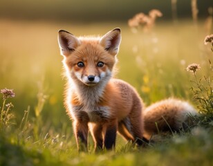 Obraz premium Adorable Red Fox in a Field