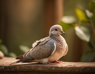 Fototapeta premium A Pigeon Sitting on a Stone Wall