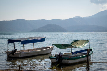 Boats on Lake Coatepeque, near Santa Ana, El Salvador