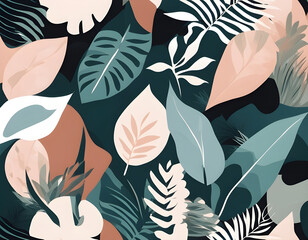 Seamless vector floral pattern tropical leaves