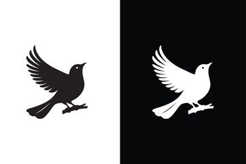 Bird icon, silhouette, logo on white black background.