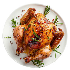 grilled chicken wings with vegetables on white background.