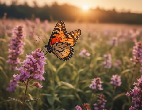 A Butterfly Flying in a Field of Flowers